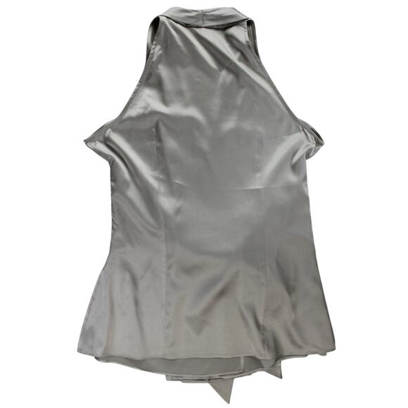 Ann Taylor Women's Silver Silk Blend Halter Top with Bow Tie Detail Size 10 - Picture 2 of 7